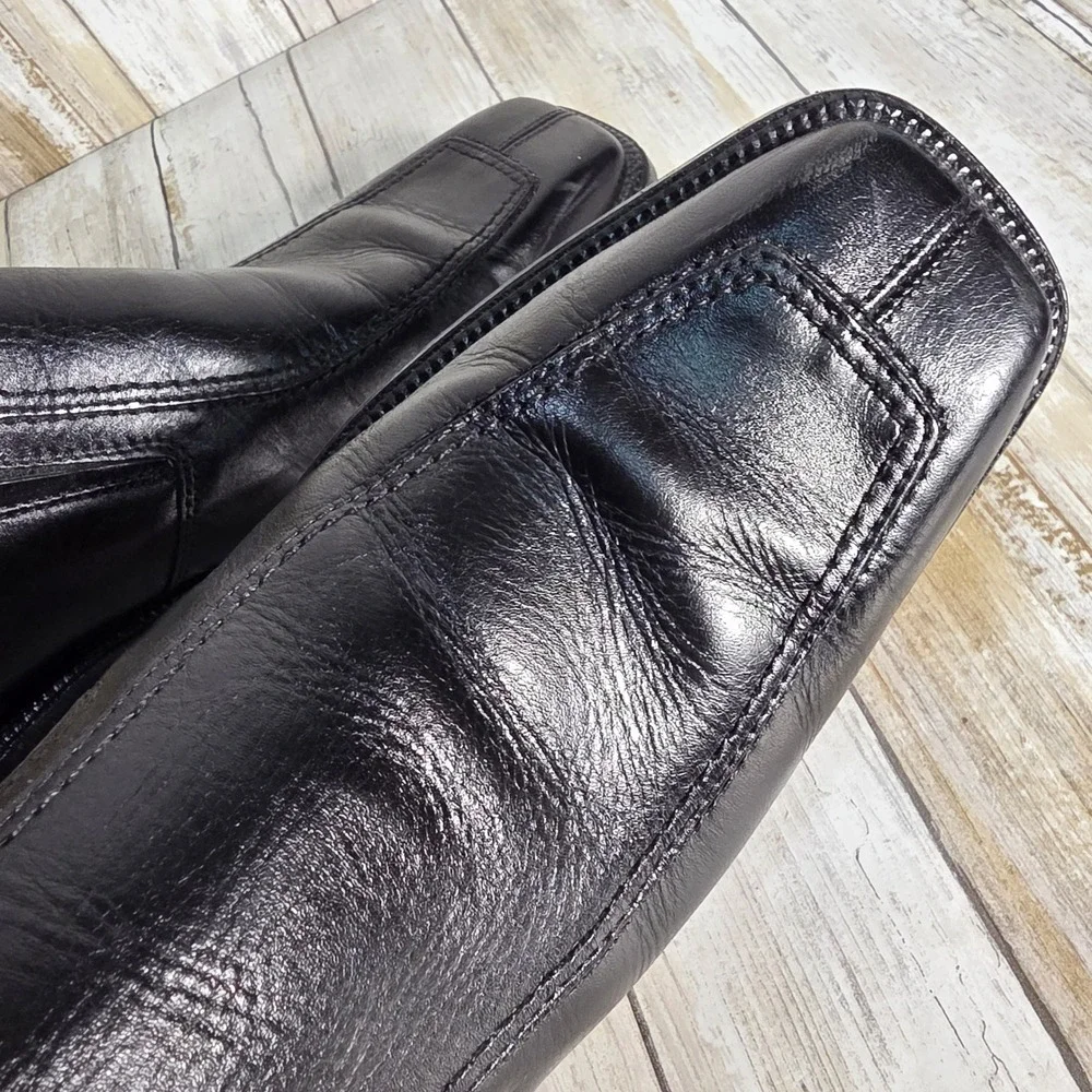 Apt 9 Walker Mens Black Leather Slip On Square Toe Dress Loafers Shoes 9.5 M